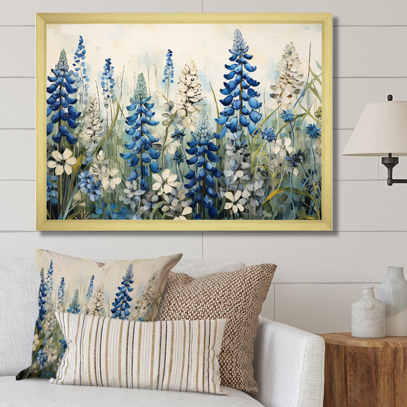 «Elegant Blue and Beige Bonnets Meadow I - Blue Bonnets», reproduction d'art sur toile FDP107226, Or