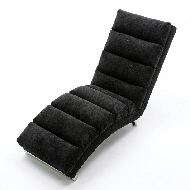 Chaise longue rembourrée simple et confortable Jameer avec pieds en métal et poches de rangement pour les chambres et les salons
