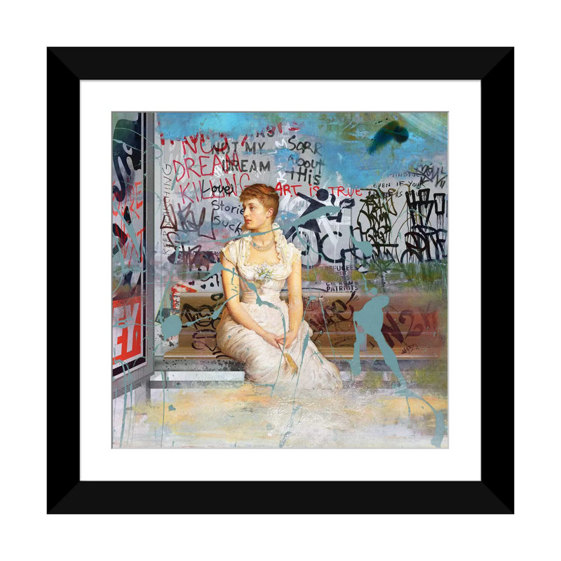 «Bus Stop», impression sur toile, H 16 po x l 16 po x P 1 po, Papier d'art encadré noir, Blanc