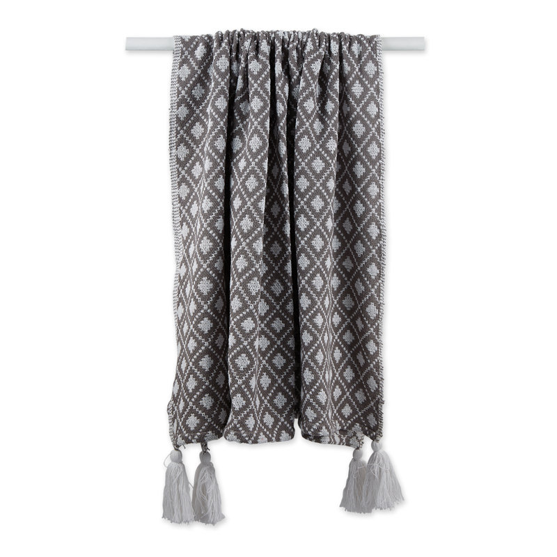 Throws Diamond Print Hand Woven Throw Blanket, Gray