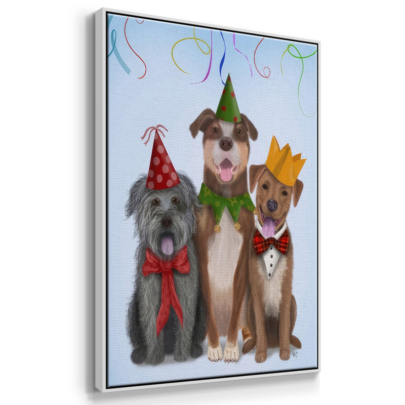 Christmas Party Mutts, toile tendue avec châssis, Blanc, H 41 po x l 27 po x P 1,5 po