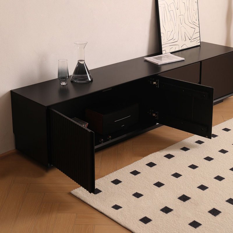 Meuble télé moderne en bois massif noir, H 17,72 po x L 70,87 po x l 15,75 po