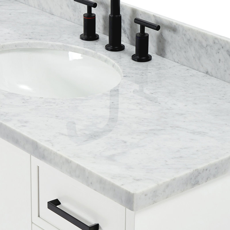 ARIEL Kelly 49 Single Sink Bathroom Vanity with Italian Carrara Marble Top, White, 49"