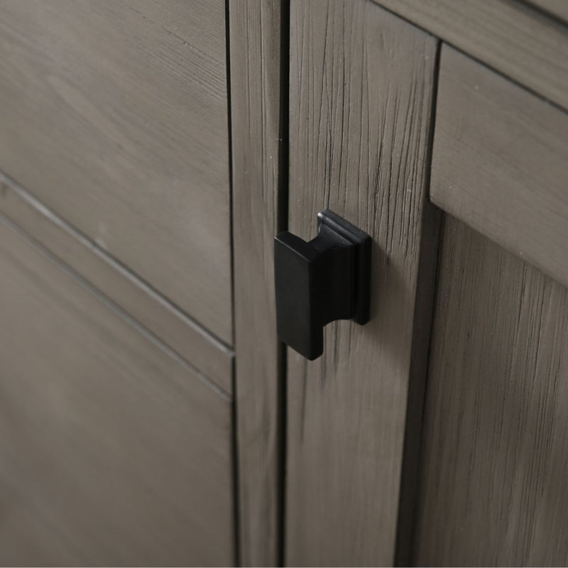 Meuble-lavabo double 60 po Ajiya, Gris texturé / noir mat, Calcaire bleu
