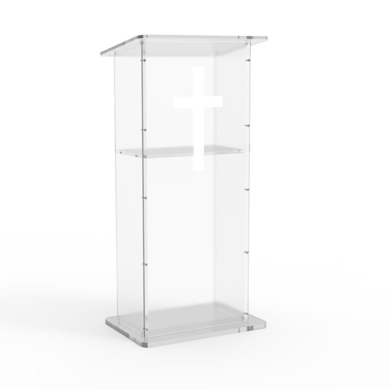 Lutrin en plexiglas transparent en acrylique transparent avec pupitre de 45 po de hauteur et croix blanche