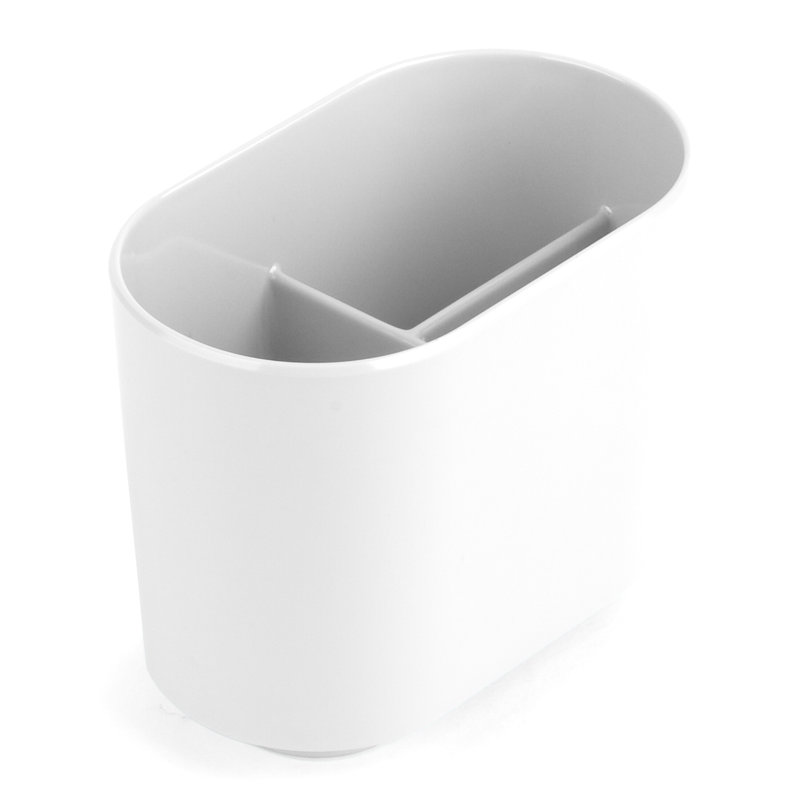 White Oval Melamine Toothbrush Holder with Nickel Finish