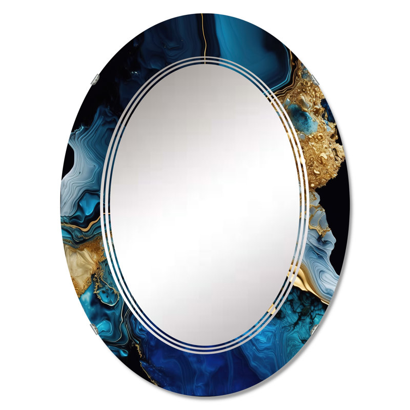 Preode Geode Abstract Gold and Blue Marble IV - Miroir mural abstrait en marbre, 36 po x 24 po