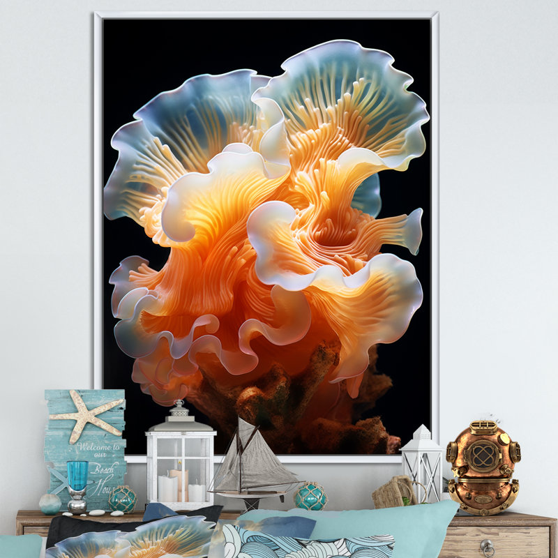 Anémone colorée, récif II - plage et océan, impressions sur toile, Cadre flottant blanc, H 44 po x l 34 po