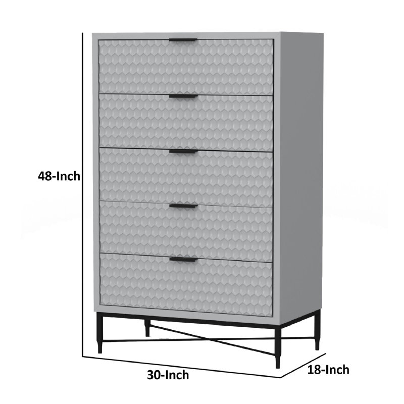 30'' W 5 - Drawer Dresser, Light Gray/Black