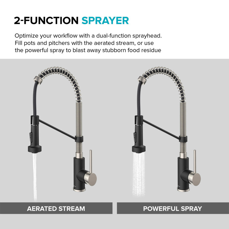 Single Handle Kitchen Faucet 2-Function Sprayer Pull Down Kitchen Faucet, Chrome/Matte Black