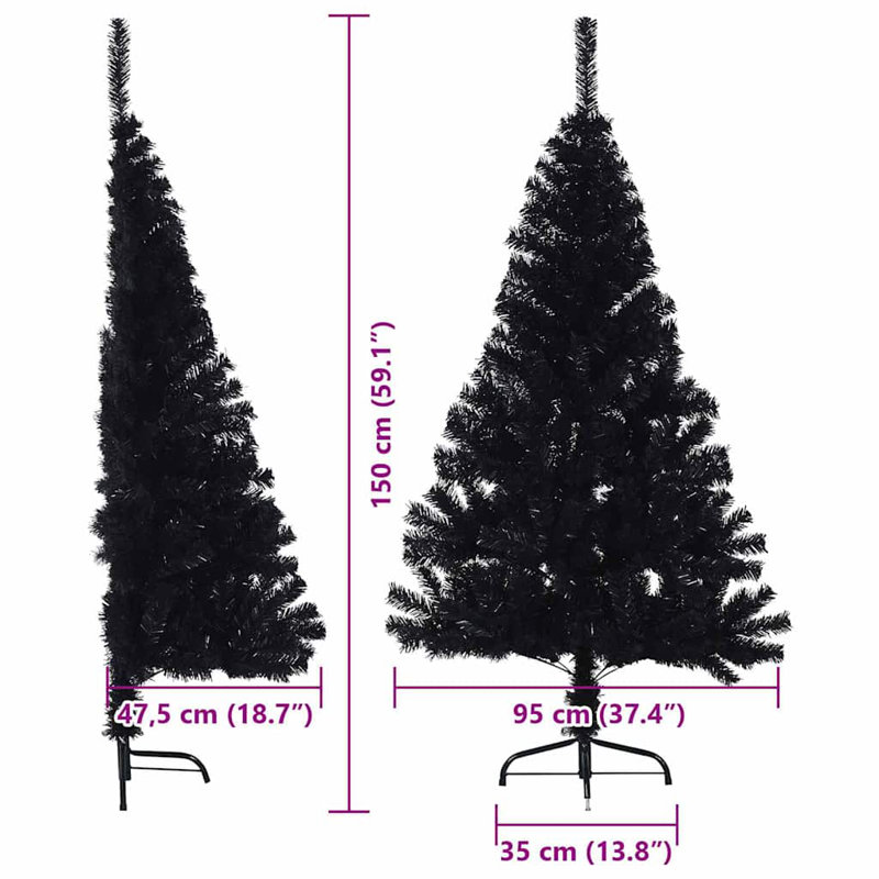 4.92' H Lighted Artificial Christmas Tree, Black, 150 cm, with 61 Blue Balls