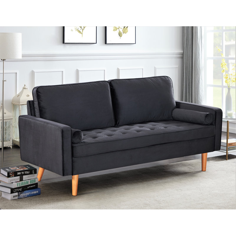 Canapé à accoudoirs carrés en velours 69,6 po Edora, Velours aubergine