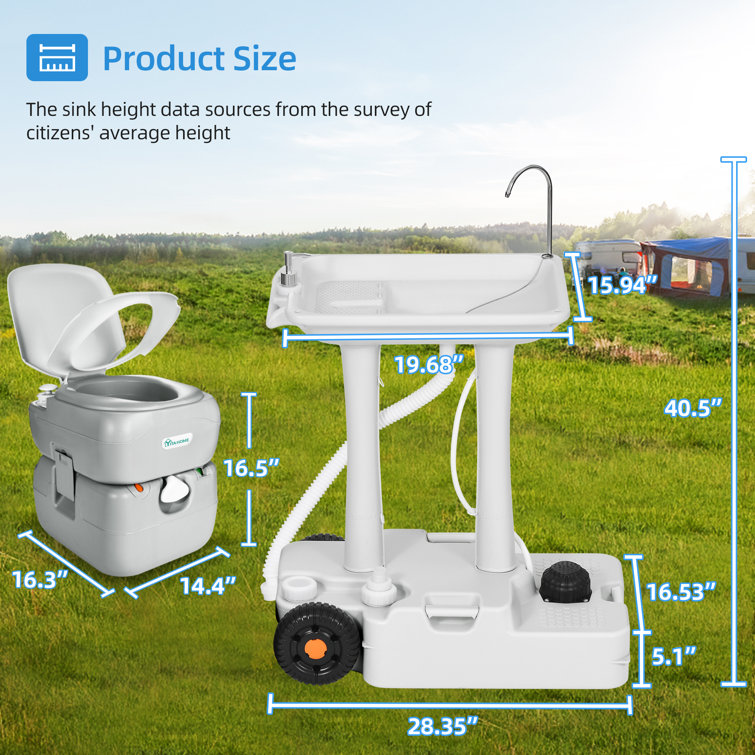 YITAHOME 28.35 L x 16.53 W Portable Handwash Station with 5.8 Gallons  Portable Toilet and Carry Bag & Reviews