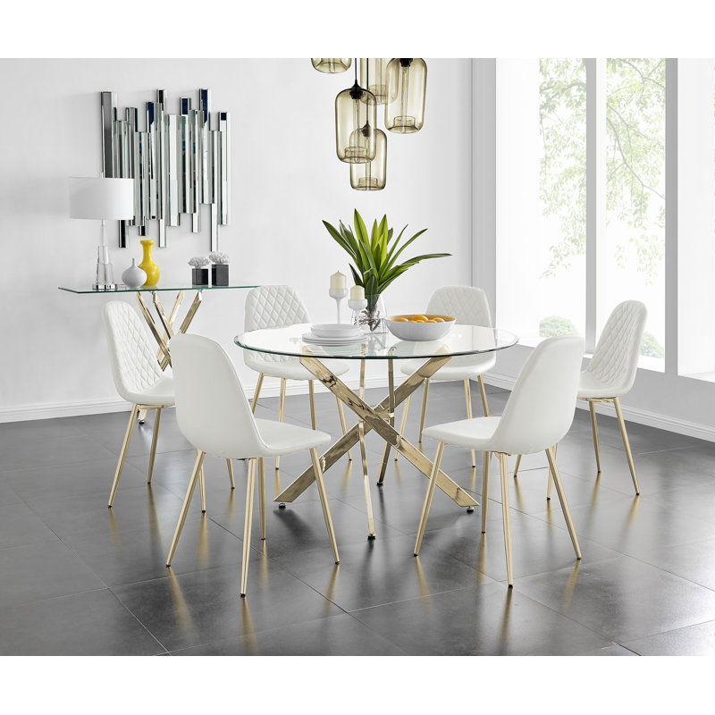 Corova Dining Set with 6 Chairs, White