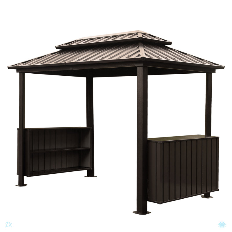 Hardtop Grill Gazebo, Outdoor BBQ Gazebo With Double Galvanized Steel Roof, Patio Grill Canopy With 2 Storage Cabinets And Ceiling Hooks For Backyard, Lawn, Garden