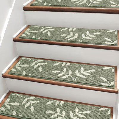 Carpet Stair Treads, Non-Slip Stair Treads for Wooden Steps Indoor, 30”x8” Stair Runner for Pets Non Skid Wood Staircase Step Treads Reusable, Set of 7, Green