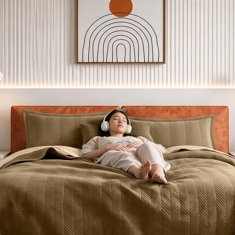Ensemble de couvre-lit en microfibre gaufrée en lin avec taies d'oreiller, literie matelassée réversible et respirante pour un confort tout au long de l'année