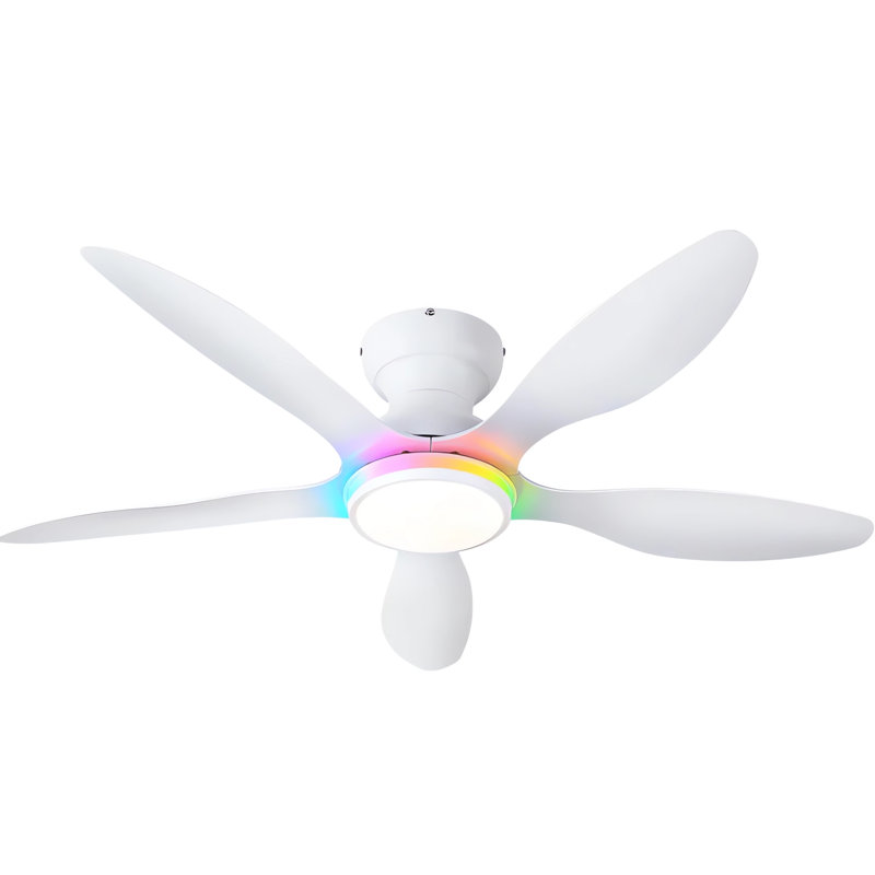 Ventilateurs de plafond modernes à 5 pales de 46 po avec lumières et télécommande / application, Blanc-RVB