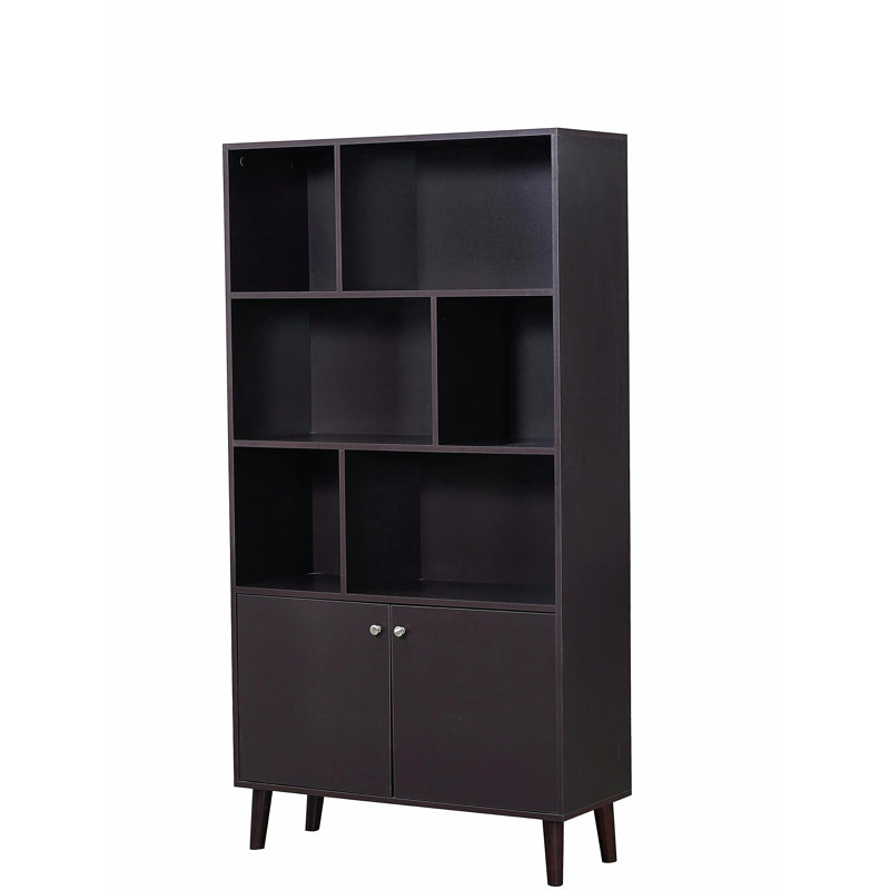 Bibliothèque de porte de 67 pouces, tablettes à 3 niveaux, café