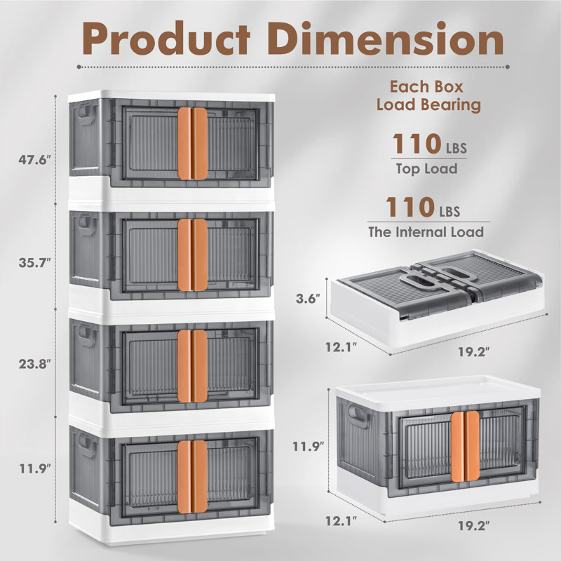 Collapsible Storage Bins With Lids, Stackable Storage Bins With Doors And Wheels