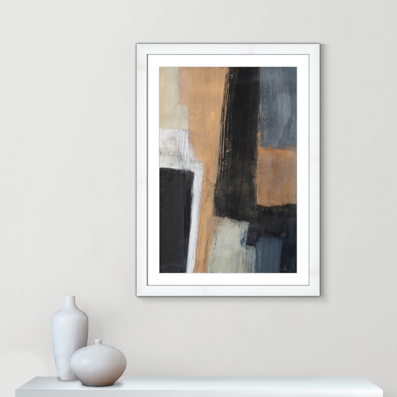 Calderon "Metallic Slate I" Print, 37" H x 27" W x 1.25" D, White Cube Frame Matted