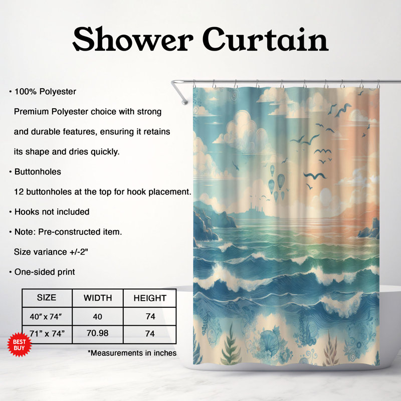 Rideau de douche 1 pièce Gentle Tidal Drift, H 74 po x l 71 po