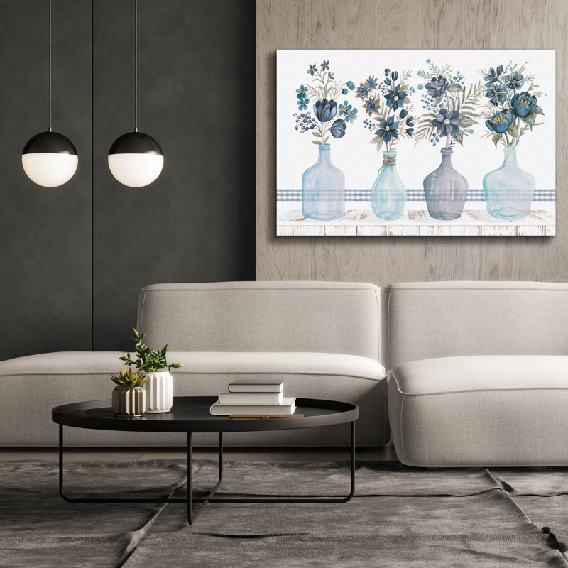 «Feeling Blue Florals» par Cindy Jacobs, estampe numérique sur toile, 40 po x 26 po, H 40 po x l 60 po x P 1,5 po