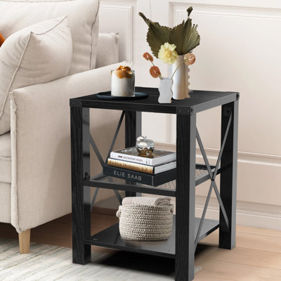 Eidelweiss Tall End Table Nightstand with 2 USB Ports, 2 Power Outlets, and 2 Storage Shelves