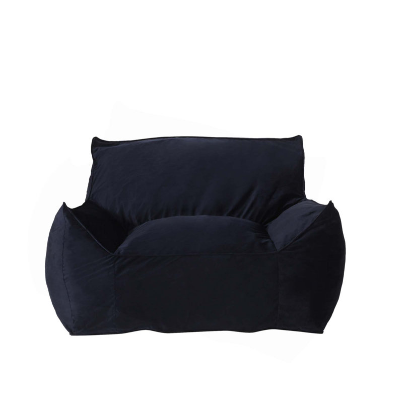 Velveteen Bean Bag Chair With Armrests, 30" H x 40" W x 40" D, Dark Blue Velvet