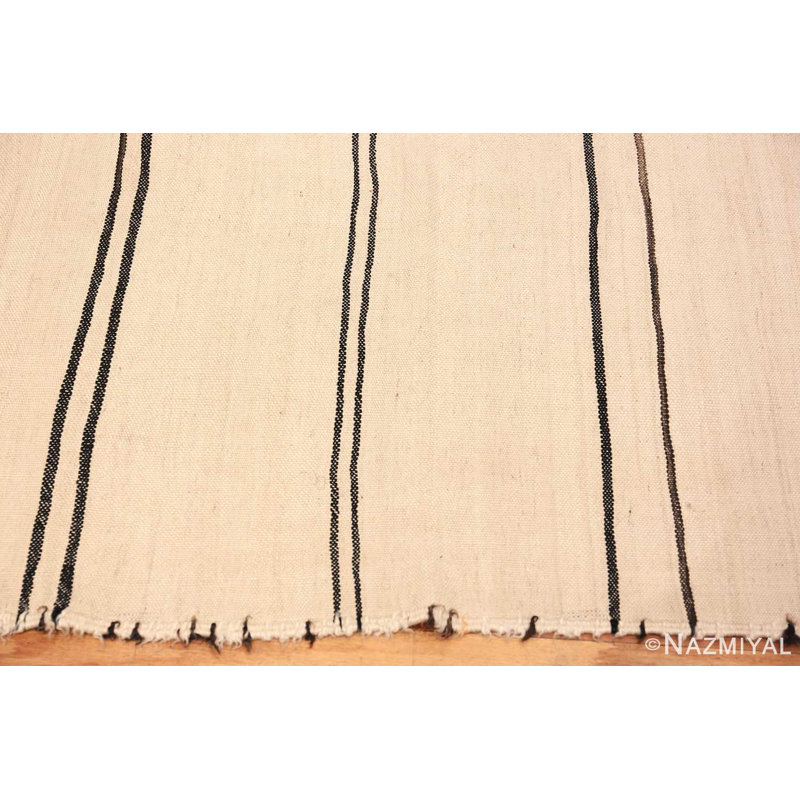 Moroccan One-of-a-Kind Runner 5'7" X 12'2" 1950s Runner Wool Area Rug in Ivory/Black