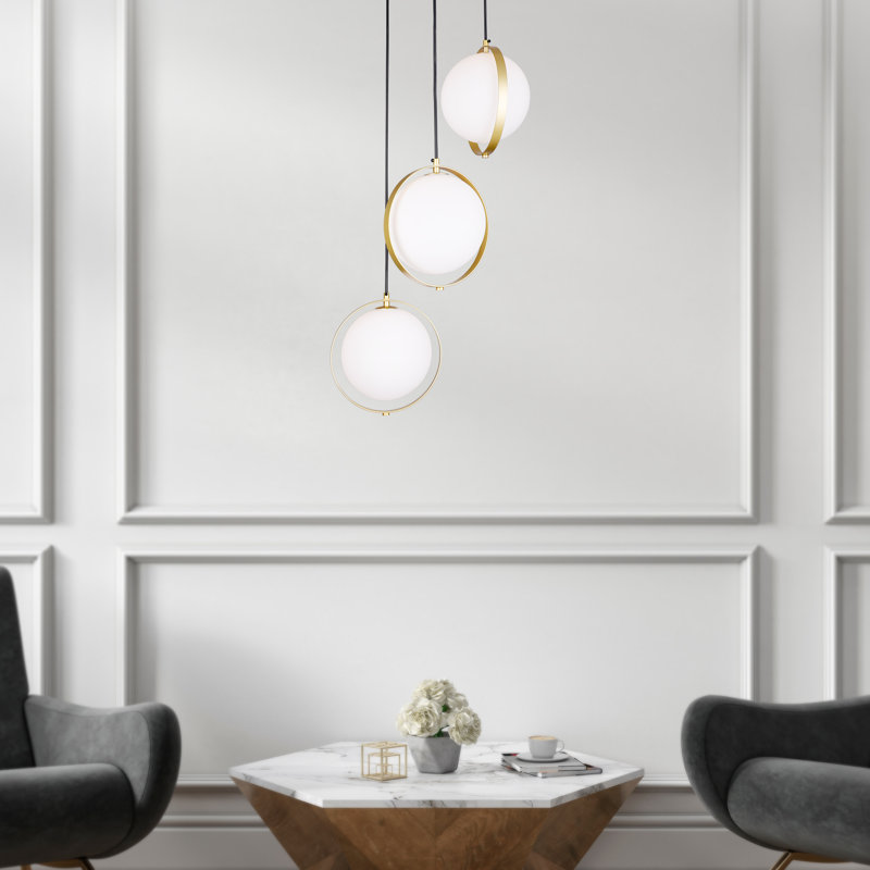 16" Medallion Gold Pendant Light – Modern 3-Light Globe Chandelier with Frosted Glass and Adjustable Hanging Height – G9 Bulb Base, LED Compatible