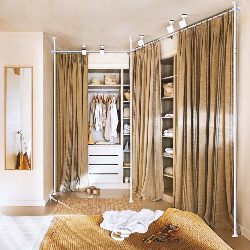 Satin Adjustable Curtain Pole Set, White