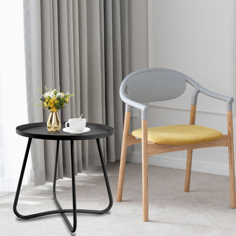Table d'appoint ronde en métal pour patio, Noir