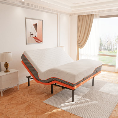 Lit réglable avec matelas hybride de 14 po, massage, inclinaison de la tête et des pieds, télécommande sans fil, contrôle de l'application, gravité zéro