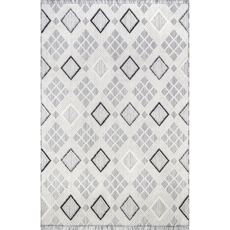 Madge Contemporary Tiled Fringe Area Rug, Rectangle 4' x 6'