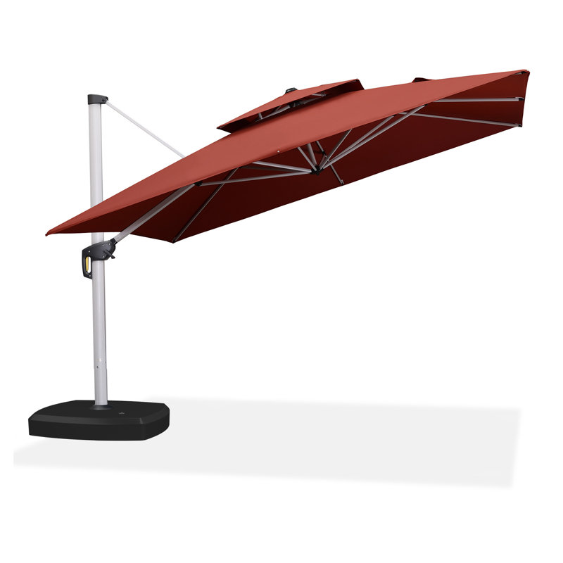Parasol en porte-à-faux 144 po avec comptoir à manivelle et base à roulettes 144 po, rouge brique, Rouge brique