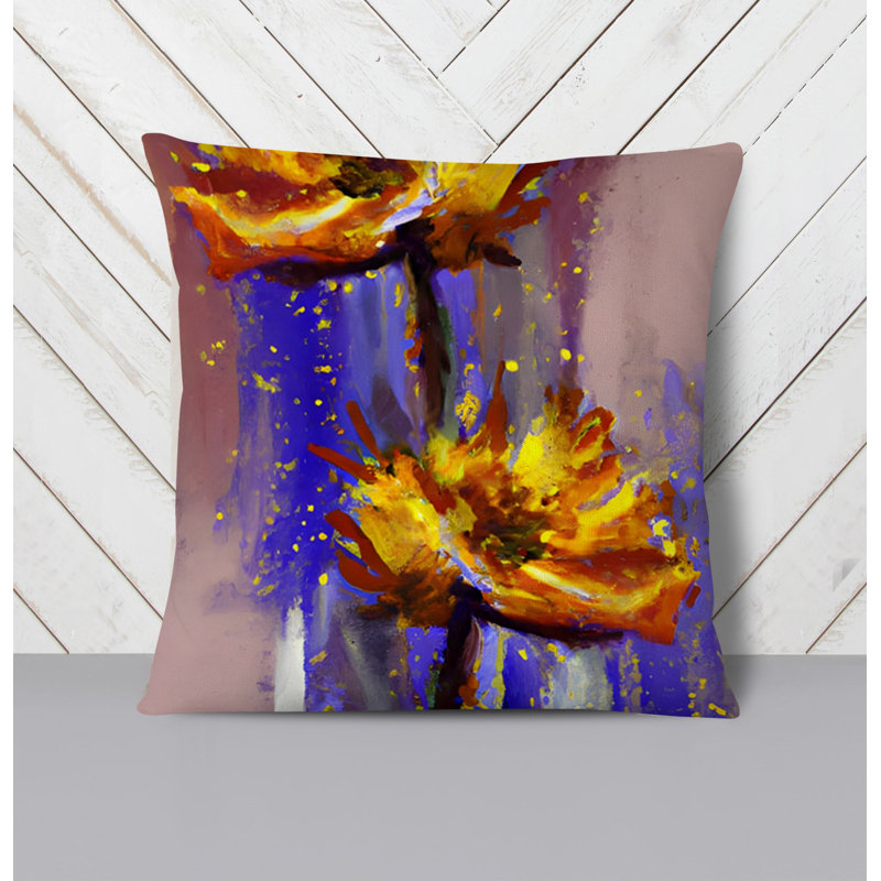 Throw Pillow With Insert, 16"H x 16"W, Orange/Purple Floral 1
