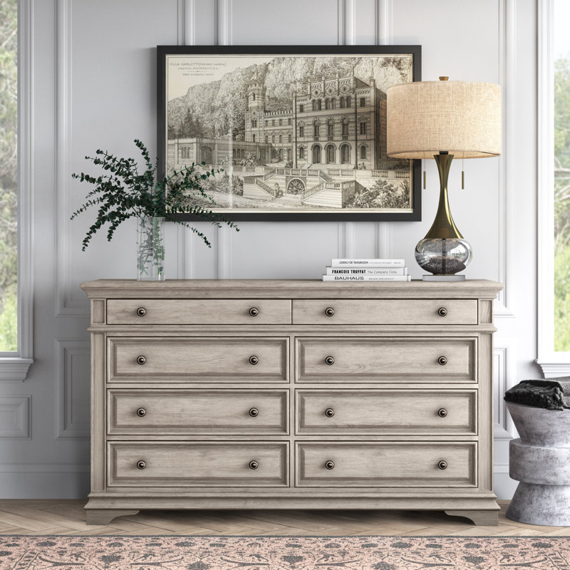 Commode 8 tiroirs Boyer en bois massif l 66 po Boyer, Ivoire rustique