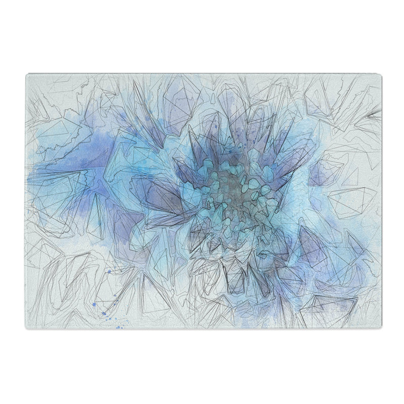 Tempered Glass Blue Dahlia Flower Chopping Board, 28.5 cm x 39 cm