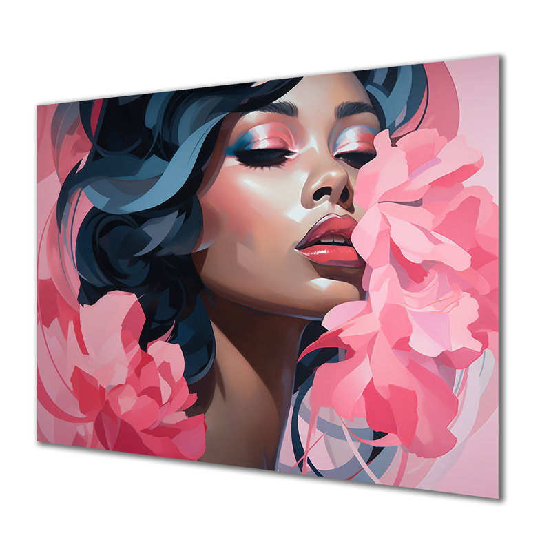 Art floral rose et bleu II, H 16 po x l 32 po x P 1 po