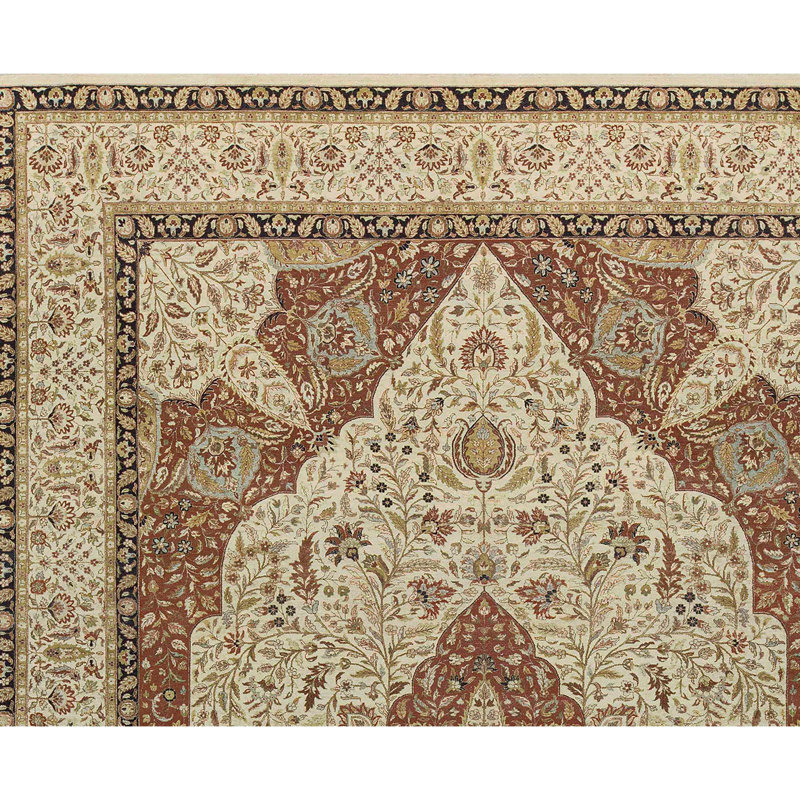 Tapis crème et crème noué à la main de haute qualité