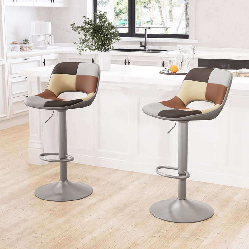 Swivel Adjustable Height Bar Stools, Faux Leather Upholstered Counter Stools, Modern Pub Stools