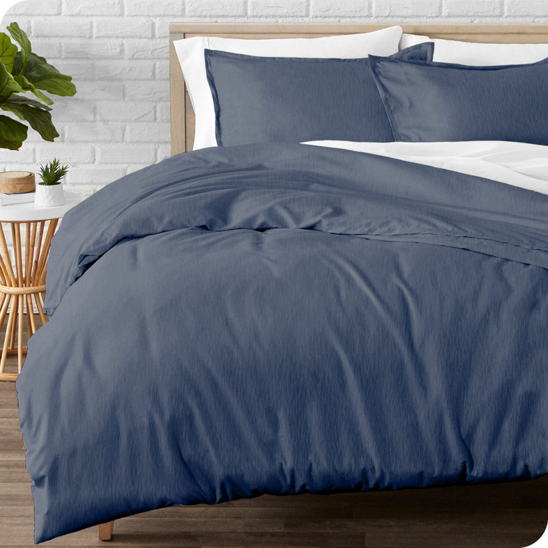 100% Cotton Flannel Duvet Cover Set, Twin XL Duvet Cover + 1 Standard Sham, Heather Indigo