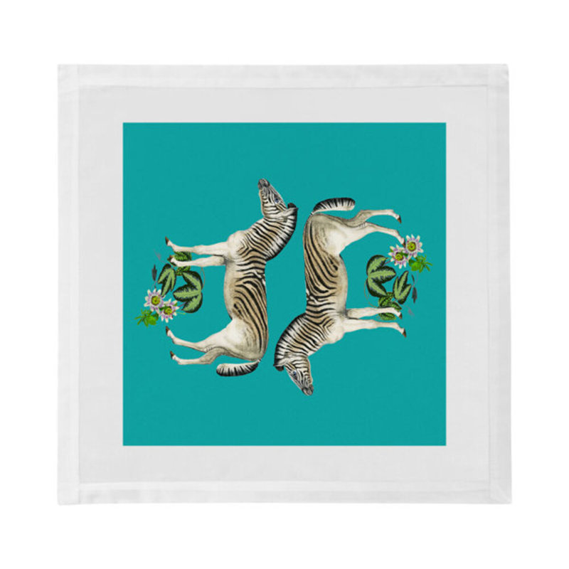 Zebra Seeing Double Cotton Sateen Dinner Napkins, Teal