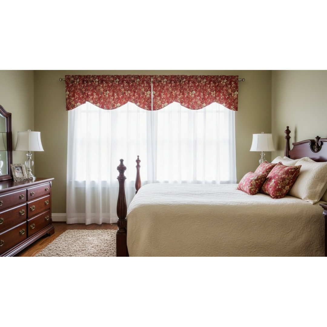 Melville Cotton Floral Scalloped Window Valance Canora Grey