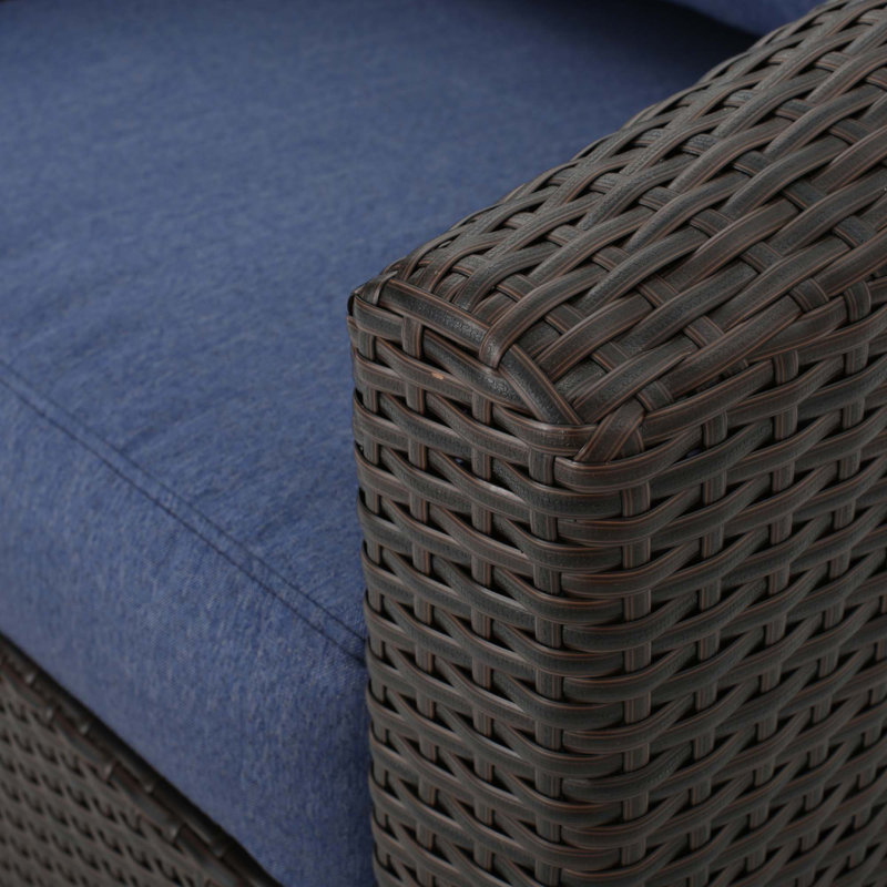 CHAISE CLUB PIVOTANTE DARIUS, Coussin bleu / cadre brun foncé