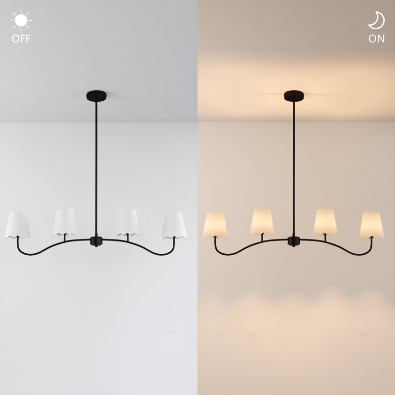 Luminaire suspendu pour îlot de cuisine en fer galvanisé à 4 lumières de 44 po de largeur, Noir mat
