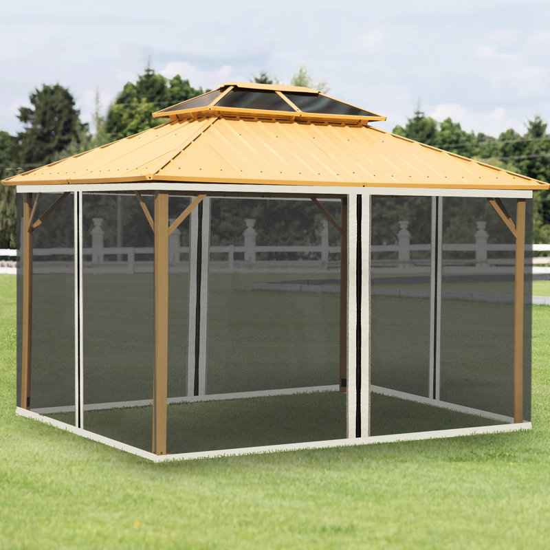 Filet de protection pour parois latérales de gazebo, 3 m x 4 m, crème, motif feuilles - Filet de remplacement pour auvent de patio, 3 m x 4 m, magnifique