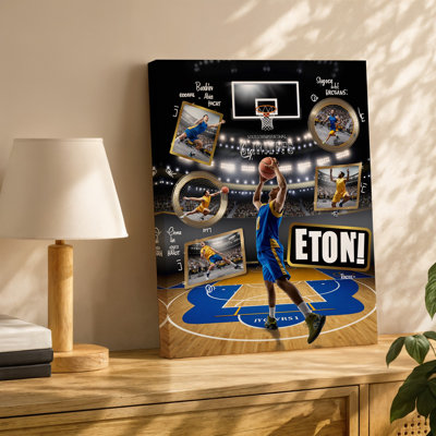 Reproduction d'art sur toile, "Collage sportif dynamique" avec scène de terrain de basketball avec joueurs en action