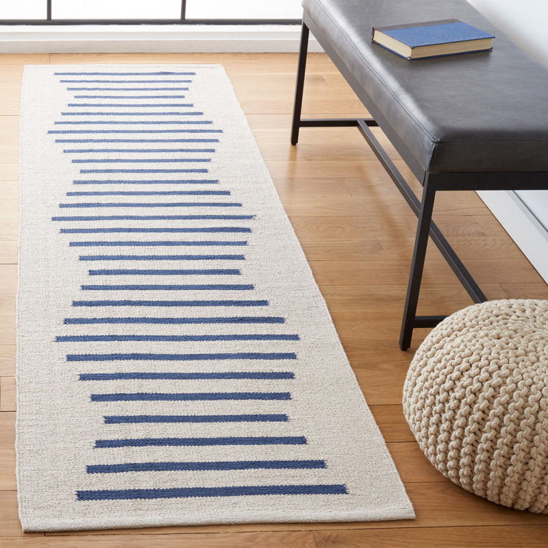 Estruch Hand Woven Cotton Striped Rug, Runner 2'3" x 8'